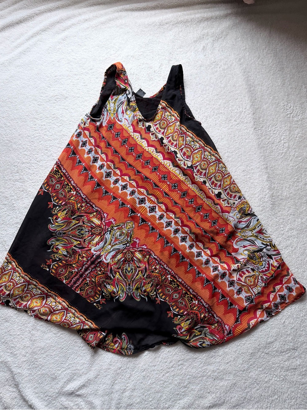 Sleeveless Orange & Black Printed Tank Dress